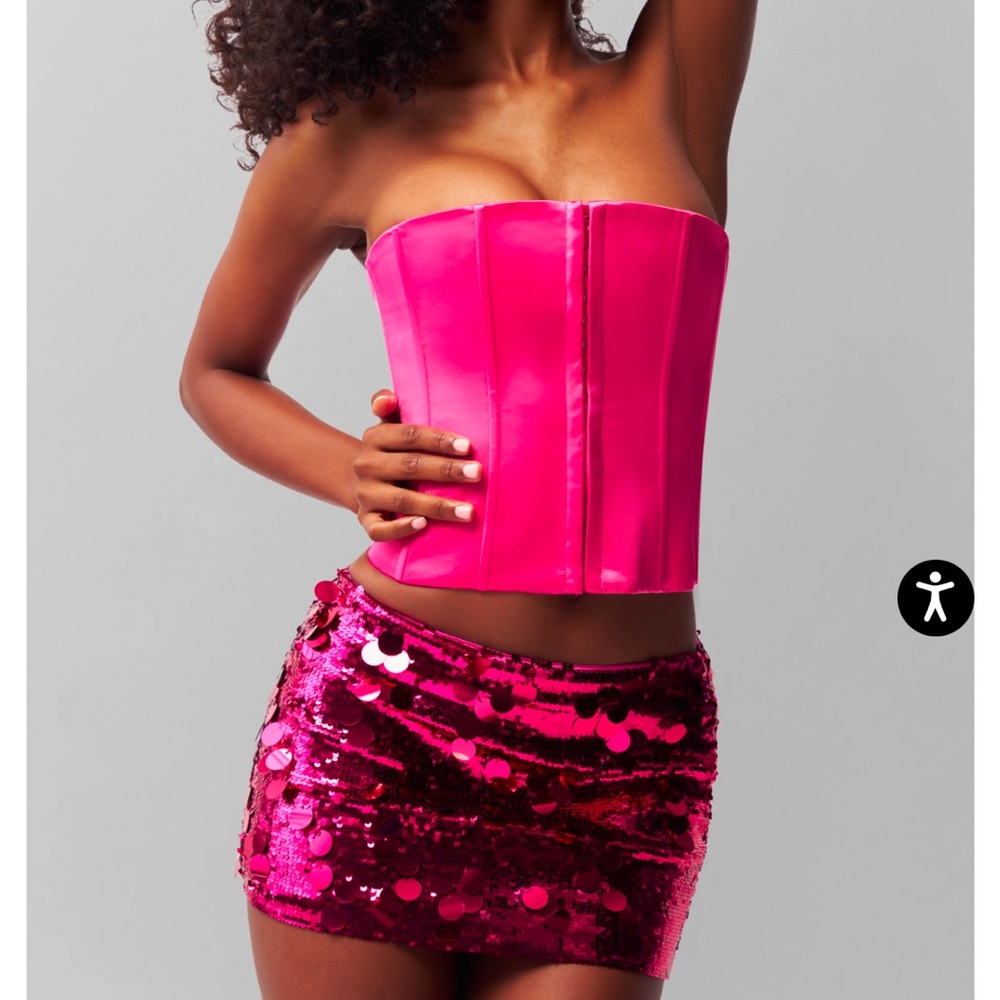 Danielle Guizio Hot Pink Satin Strapless Corset Top